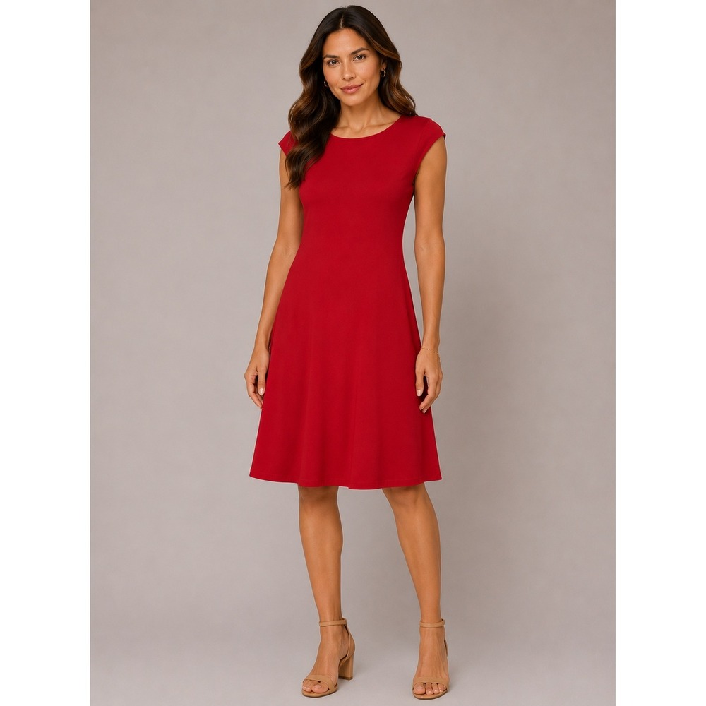 Lauren Ralph Lauren T-Shirt Dress Womens L Red Good Cotton‎ Cap Sleeve A-Line